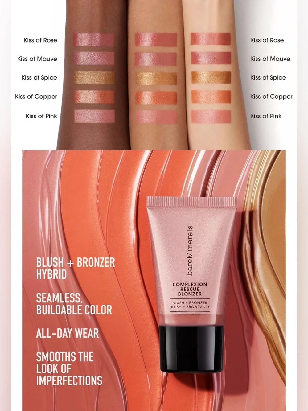 bareMinerals COMPLEXION RESCUE BLONZER (KISS of Rose) NIB 15 ml / 0.5 fl oz